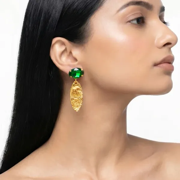 Green_Stone_Gold_Textured_Drop_Earrings_for_Women
