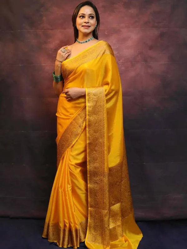 Mustard_Yellow_Soft_Lichi_Silk_Saree_with_Rich_Jacquard_Woven_Pallu,_Antique_Gold_Floral_Border,_Designer_Banarasi_Style_Saree