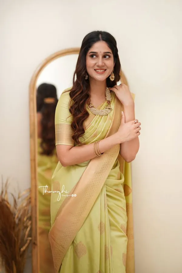 Lime_Green_Soft_Lichi_Silk_Saree_with_Rich_Jacquard_Woven_Border_&_Designer_Pallu_|_Traditional_Party_Wear_Saree_with_Unstitched_Blouse_Piece