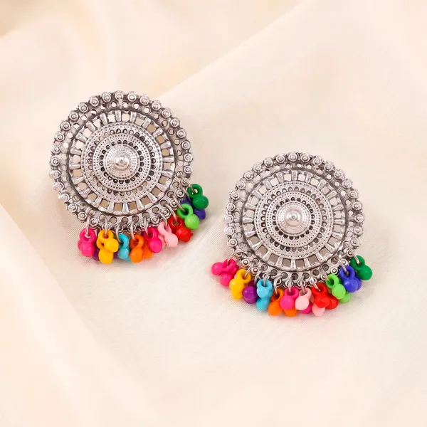 Oxidised_Silver_Round_Jhumka_Earrings_with_Multicolor_Beads_for_Women