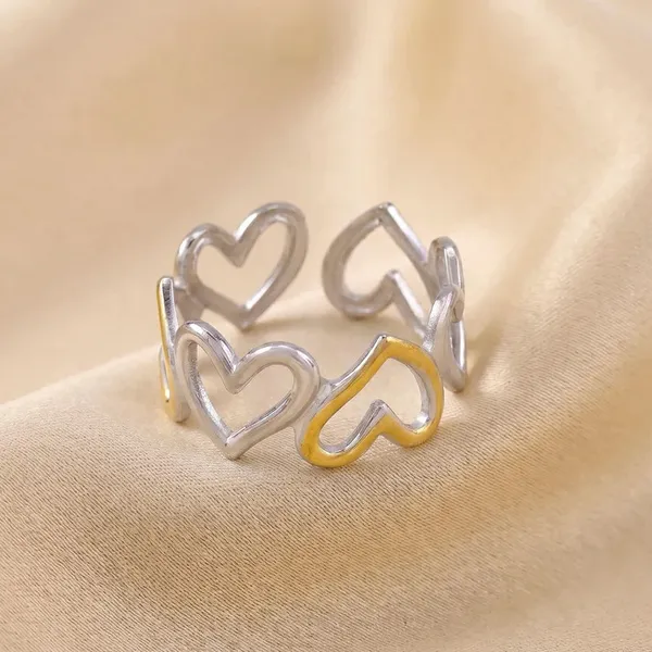 Silver_Gold_Toned_Multi_Heart_Adjustable_Ring_for_Women