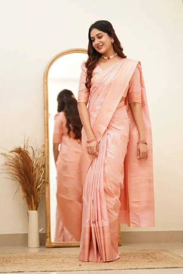 Pink_Soft_Lichi_Silk_Saree_with_Rich_Jacquard_Woven_Border_&_Designer_Pallu_|_Traditional_Party_Wear_Saree_with_Unstitched_Blouse_Piece