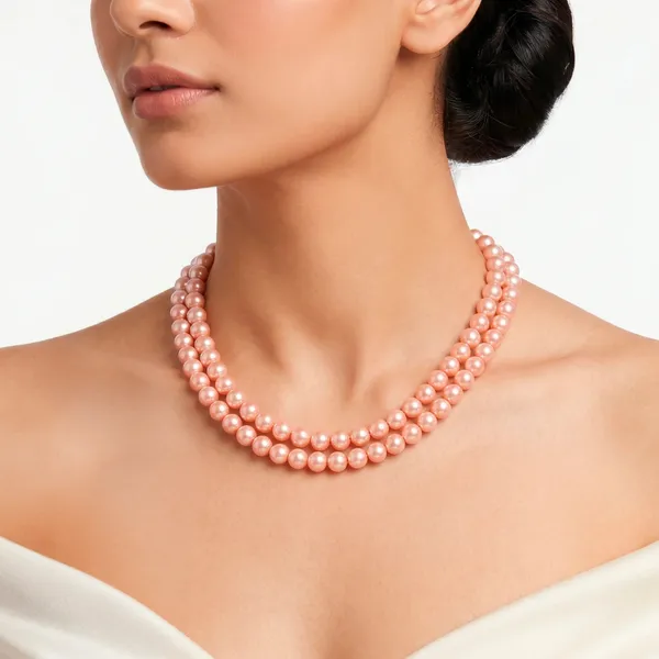 Peach_Pearl_Double_Strand_Beaded_Necklace_for_Women