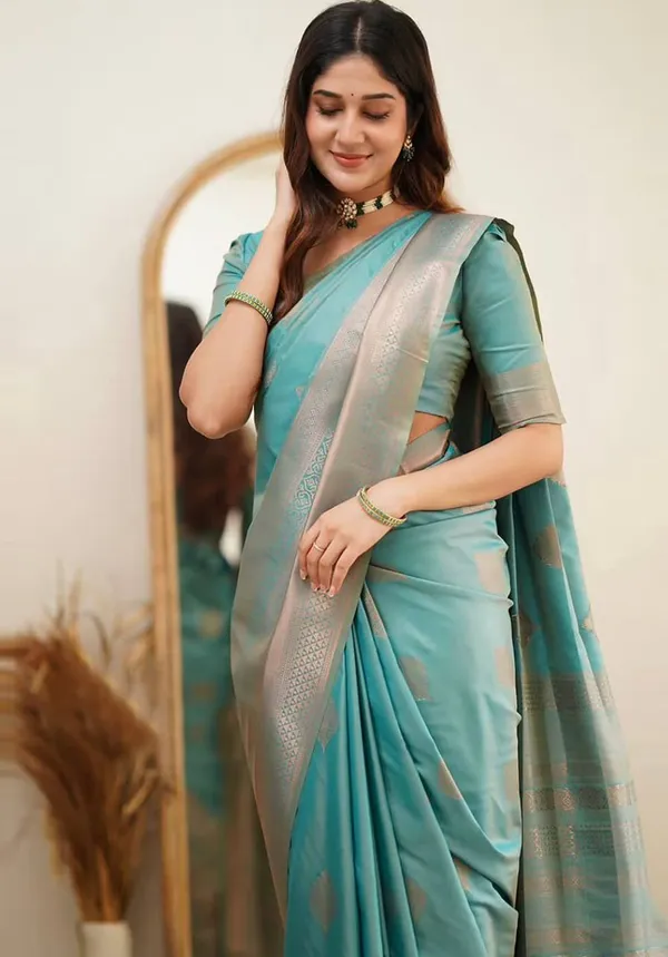 Sky_Blue_Soft_Lichi_Silk_Saree_with_Rich_Jacquard_Woven_Border_&_Designer_Pallu_|_Traditional_Party_Wear_Saree_with_Unstitched_Blouse_Piece