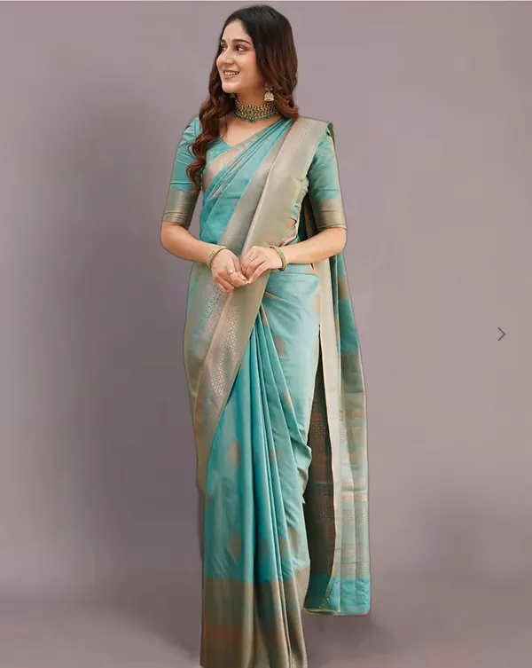 Sky_Blue_Soft_Lichi_Silk_Saree_with_Rich_Jacquard_Woven_Border_&_Designer_Pallu_|_Traditional_Party_Wear_Saree_with_Unstitched_Blouse_Piece