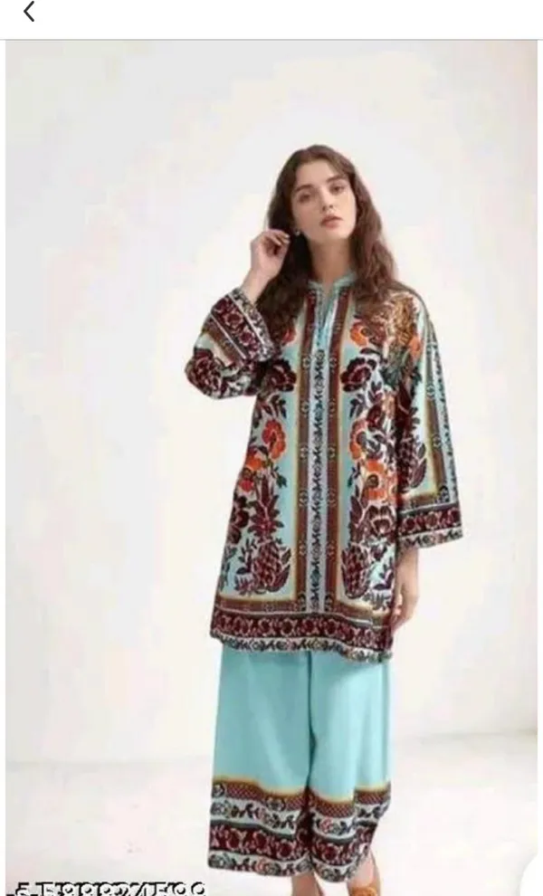 Women_Trendy_Stylish_Cotton_Sort_Top_Bottom_Party_Wear_Cord_Sat_Kurti_(Firozi)