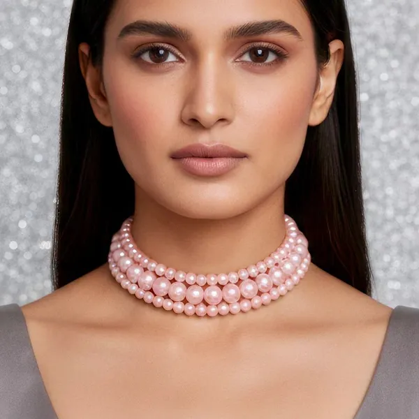 Pink_Pearl_Multi_Strand_Choker_Necklace_for_Women