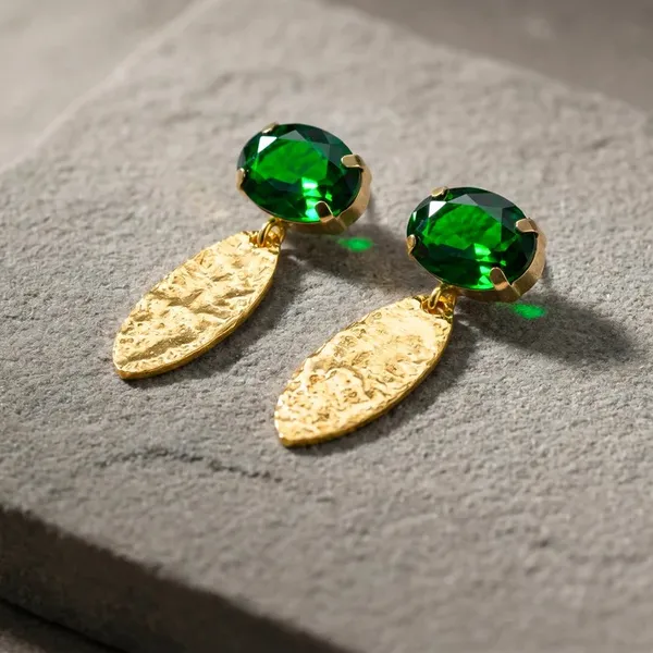 Green_Stone_Gold_Textured_Drop_Earrings_for_Women