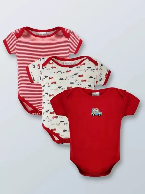 Pack_Of_3_Red__Hosiery_Half_Sleeves_Round_Neck_Casual_Body_Suit_For_Baby_Boys