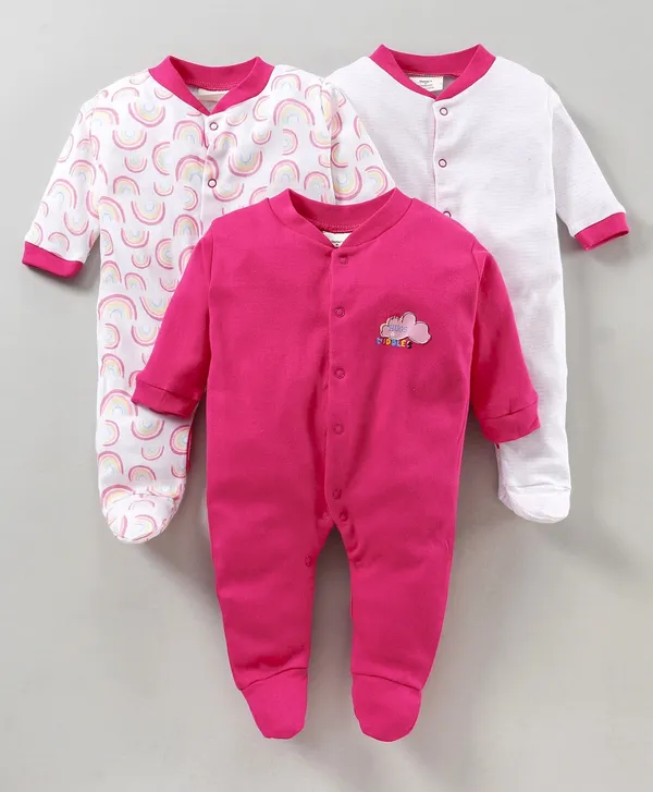 Pack_Of_3_Dark_Pink_Hosiery_PrintedFull_Sleeves_Romper_For_Baby_Boys_&_Baby_Girls