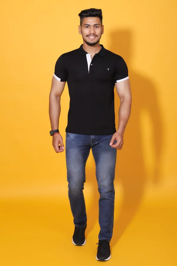Black_Polo_Neck_Solid_Cotton_Blend_Half_Sleeve_Casual_T-Shirt_For_Men