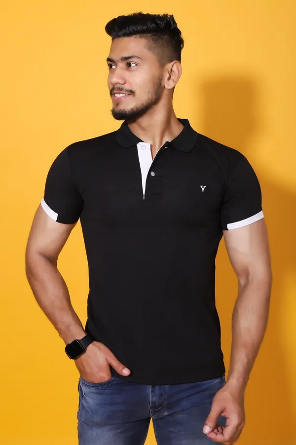 Black_Polo_Neck_Solid_Cotton_Blend_Half_Sleeve_Casual_T-Shirt_For_Men