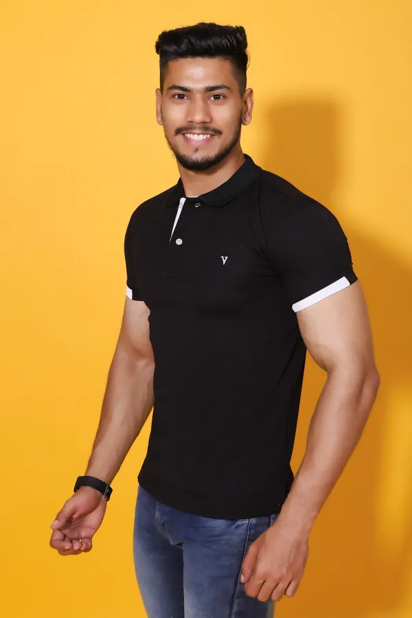 Black_Polo_Neck_Solid_Cotton_Blend_Half_Sleeve_Casual_T-Shirt_For_Men