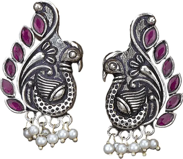 Red_&_Silver_Alloy_Push_Back_Ethnic_Earring_Set_For_Women