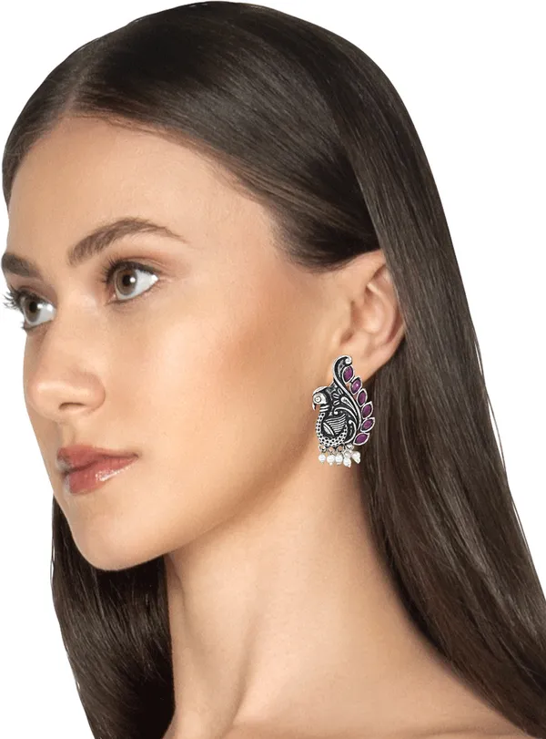 Red_&_Silver_Alloy_Push_Back_Ethnic_Earring_Set_For_Women