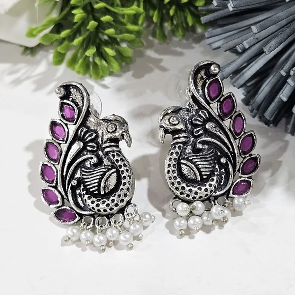 Red_&_Silver_Alloy_Push_Back_Ethnic_Earring_Set_For_Women