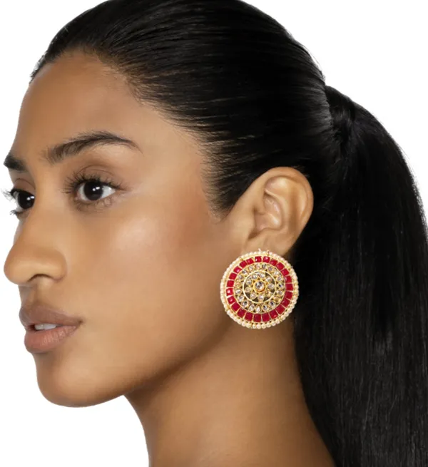 Maroon_Alloy_Push_Back_Ethnic_Earring_Set::Stud_Earring_For_Women
