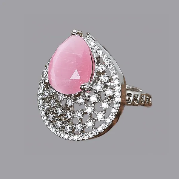 White_&_Pink_Alloy_Regular_Ethnic_Ring_For_Women