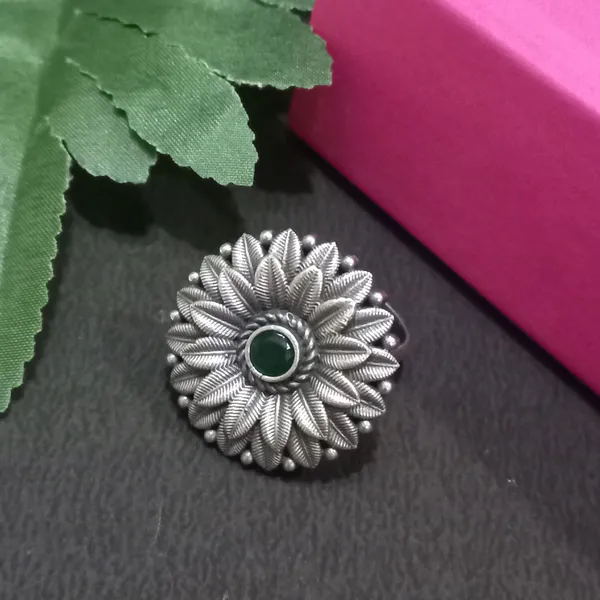 Green_&_Silver_Alloy_Regular_Ethnic_Ring_For_Women