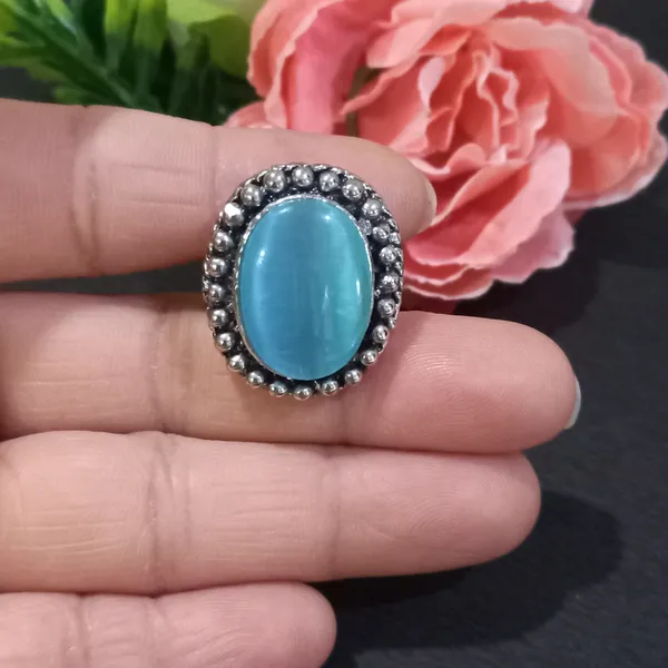 Silver_&_Blue_Alloy_Regular_Ethnic_Ring_For_Women_&_Boys_&_Men