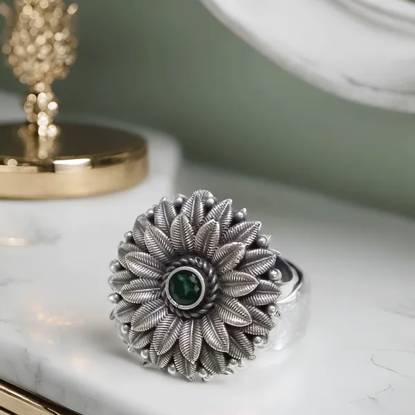 Green_&_Silver_Alloy_Regular_Ethnic_Ring_For_Women