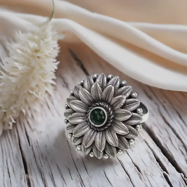 Green_&_Silver_Alloy_Regular_Ethnic_Ring_For_Women