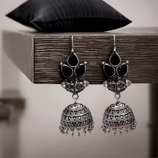 Silver_Plated_Jhumki_Earring_For_Women_|__Premium_Black_Alloy_Hook_Ethnic_Jhumki