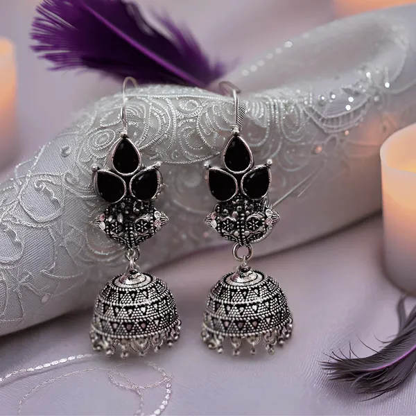 Silver_Plated_Jhumki_Earring_For_Women_|__Premium_Black_Alloy_Hook_Ethnic_Jhumki