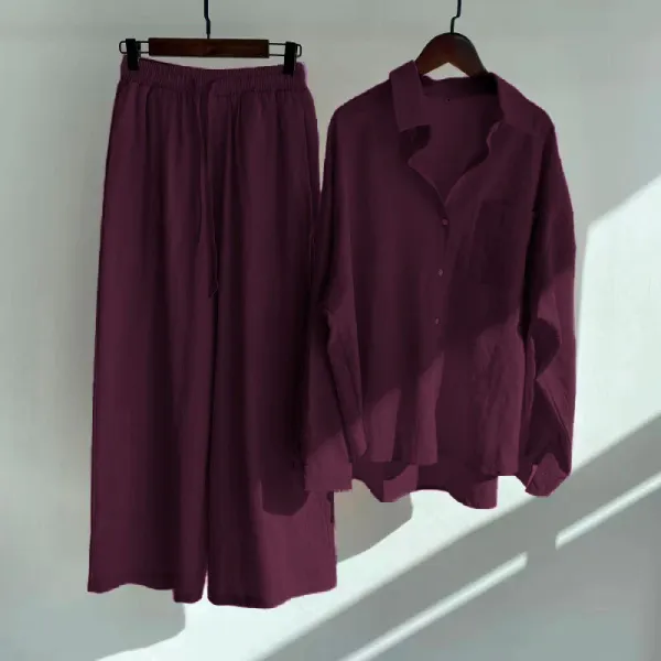 Fashionable_Button-Up_Tunic_and_Palazzo_Co-ord_Set_|_Elegant_Wine_Berry_Western_Wear_for_Women