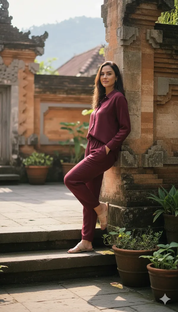 Fashionable_Button-Up_Tunic_and_Palazzo_Co-ord_Set_|_Elegant_Wine_Berry_Western_Wear_for_Women