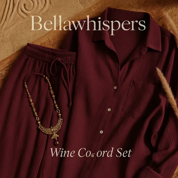 Fashionable_Button-Up_Tunic_and_Palazzo_Co-ord_Set_|_Elegant_Wine_Berry_Western_Wear_for_Women
