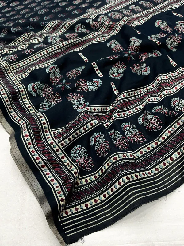 Black_Ajrakh_Printed_Soft_Cotton_Saree