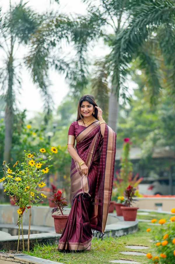 Dark_Maroon_Soft_Banarasi_Raw_Silk_Saree_With_Zari_Lining_Weaving_Work