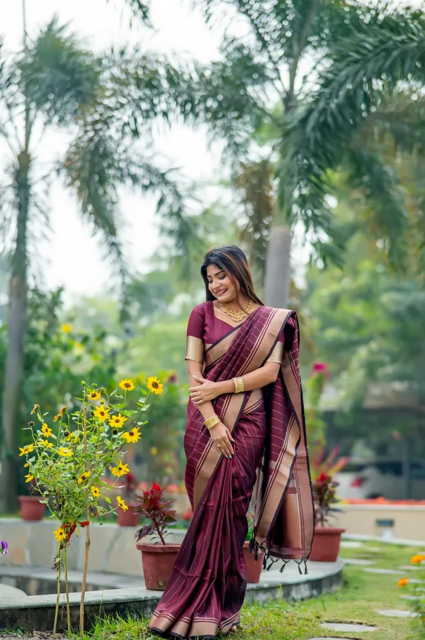 Dark_Maroon_Soft_Banarasi_Raw_Silk_Saree_With_Zari_Lining_Weaving_Work