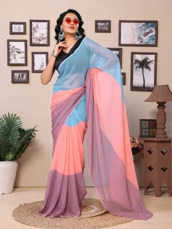Fancy_Ready_To_Wear_Multi_Plain_Padding_Georgette_Saree