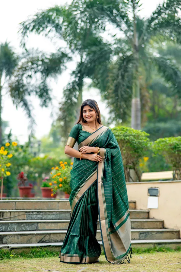 Green_Soft_Banarasi_Raw_Silk_Saree_With_Zari_Lining_Weaving_Work