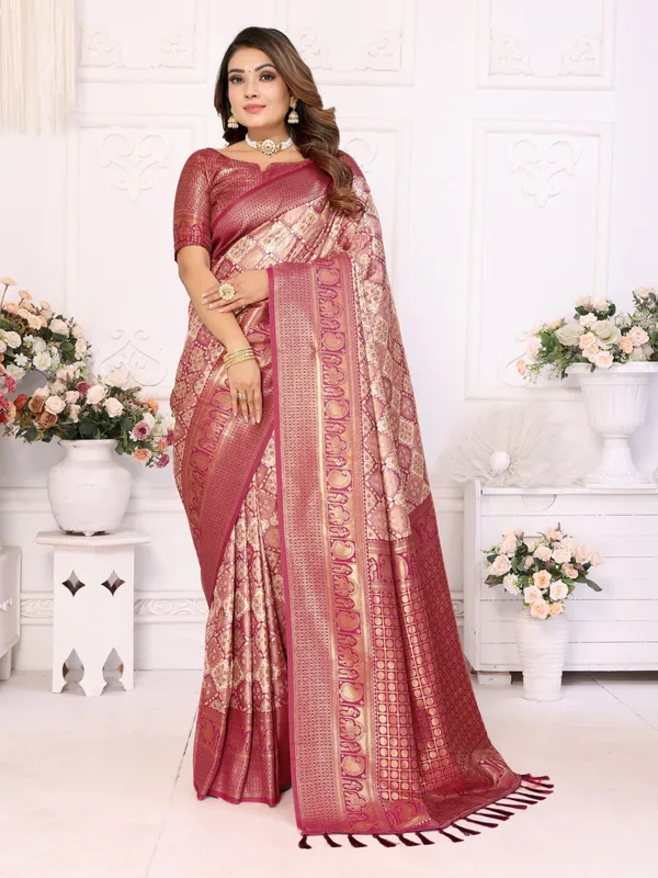 Maroon_Banarasi_Chaturi_Silk_Saree_With_Zari_Weaving_Work