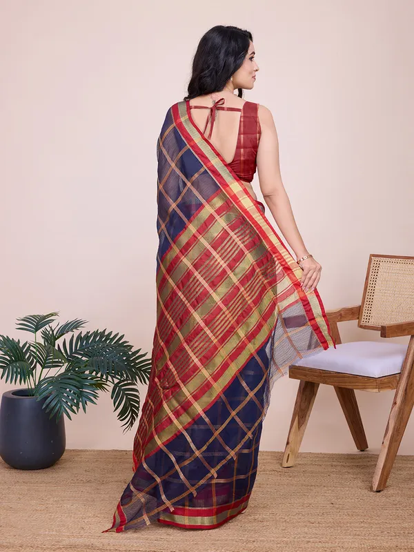 Navy_Blue_Kota_Doriya_Saree_With_Zari_Weaving_Work