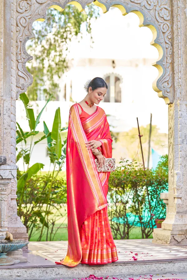 Peach_Color_Banarasi_Silk_Saree_With_Zari_Weaving_Work