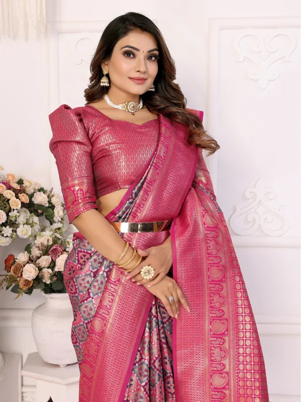 Pink_Banarasi_Chaturi_Silk_Saree_With_Zari_Weaving_Work