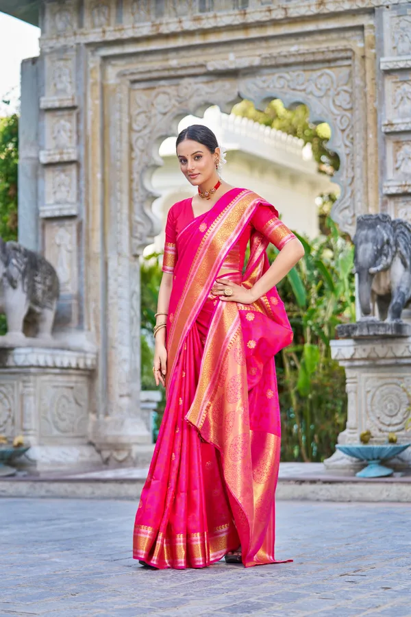 Pink_Color_Banarasi_Silk_Saree_With_Zari_Weaving_Work