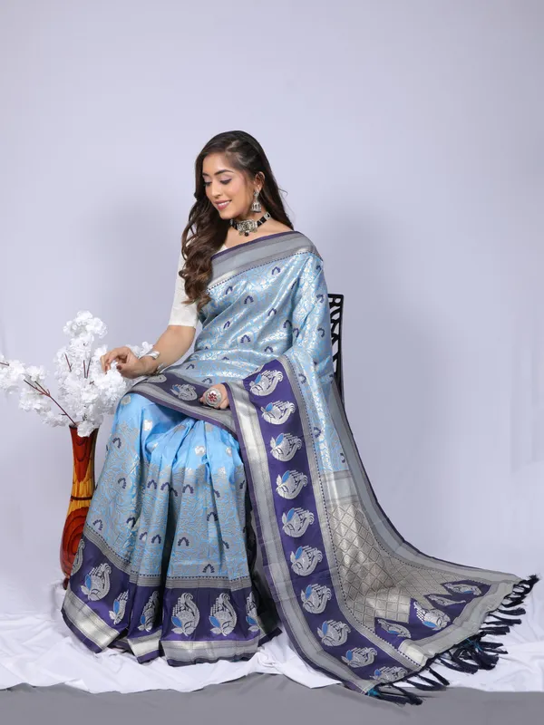 Sky_Blue_Kanchipuram_Silk_Saree_With_Zari_Weaving_Work