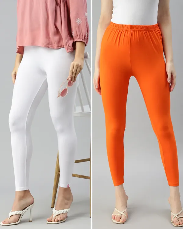 Cotton_Stretch_Ankle_Leggings_(Combo)_-_White_&_Orange