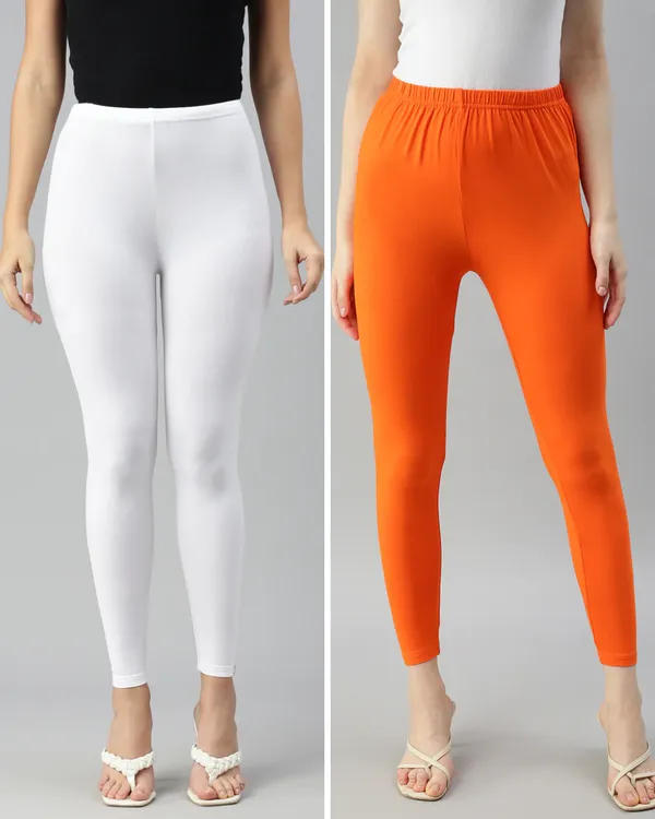 Cotton_Stretch_Ankle_Leggings_(Combo)_-_White_&_Orange