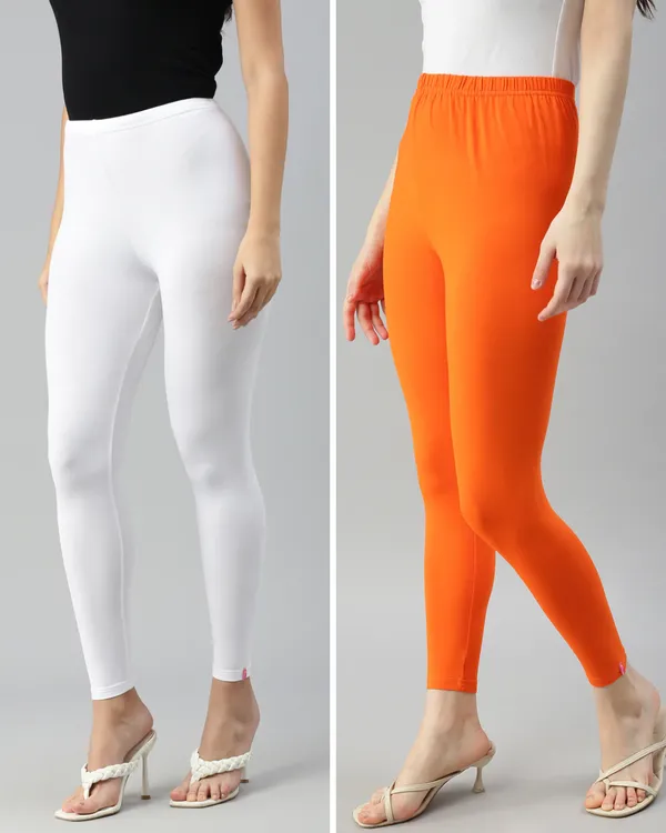 Cotton_Stretch_Ankle_Leggings_(Combo)_-_White_&_Orange