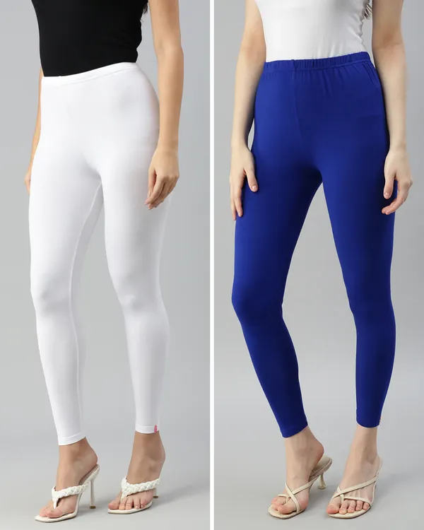 Cotton_Stretch_Ankle_Length_Leggings_(Combo)_-_White_&_Royal_Blue