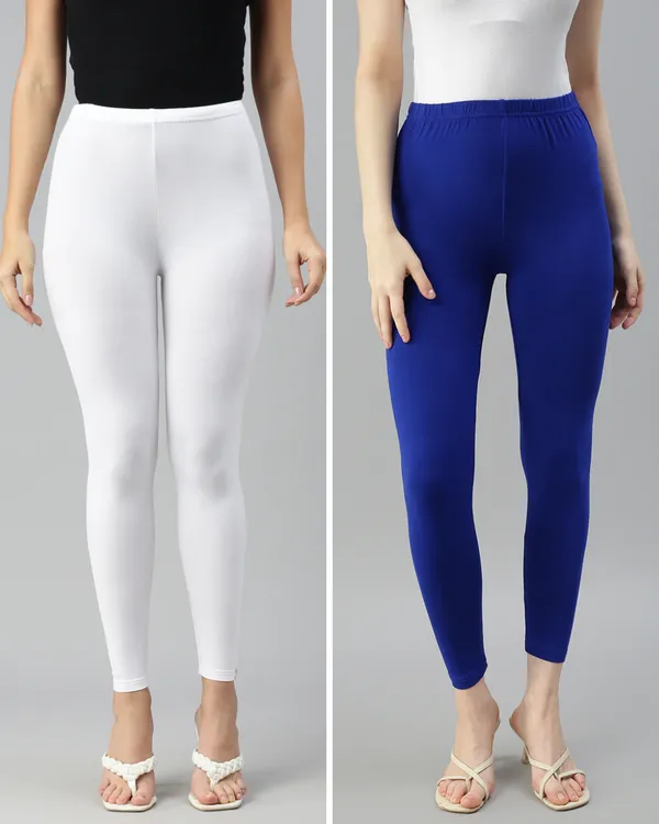 Cotton_Stretch_Ankle_Length_Leggings_(Combo)_-_White_&_Royal_Blue