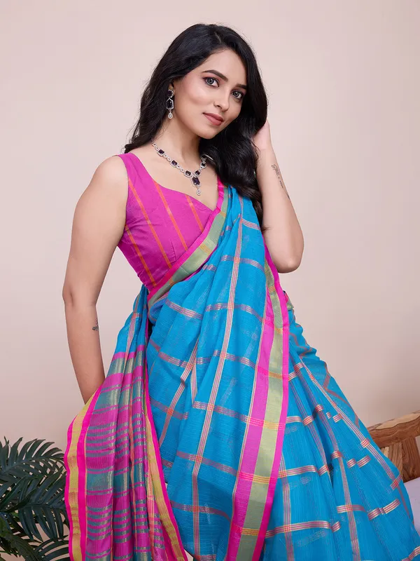 Sky_Blue_Kota_Doriya_Saree_With_Zari_Weaving_Work