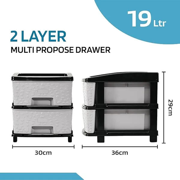 2_Layer_Black_&_Grey_Plastic_Storage_Drawer_For_Office,_Home,_Kitchen