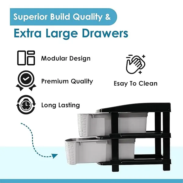 2_Layer_Black_&_Grey_Plastic_Storage_Drawer_For_Office,_Home,_Kitchen